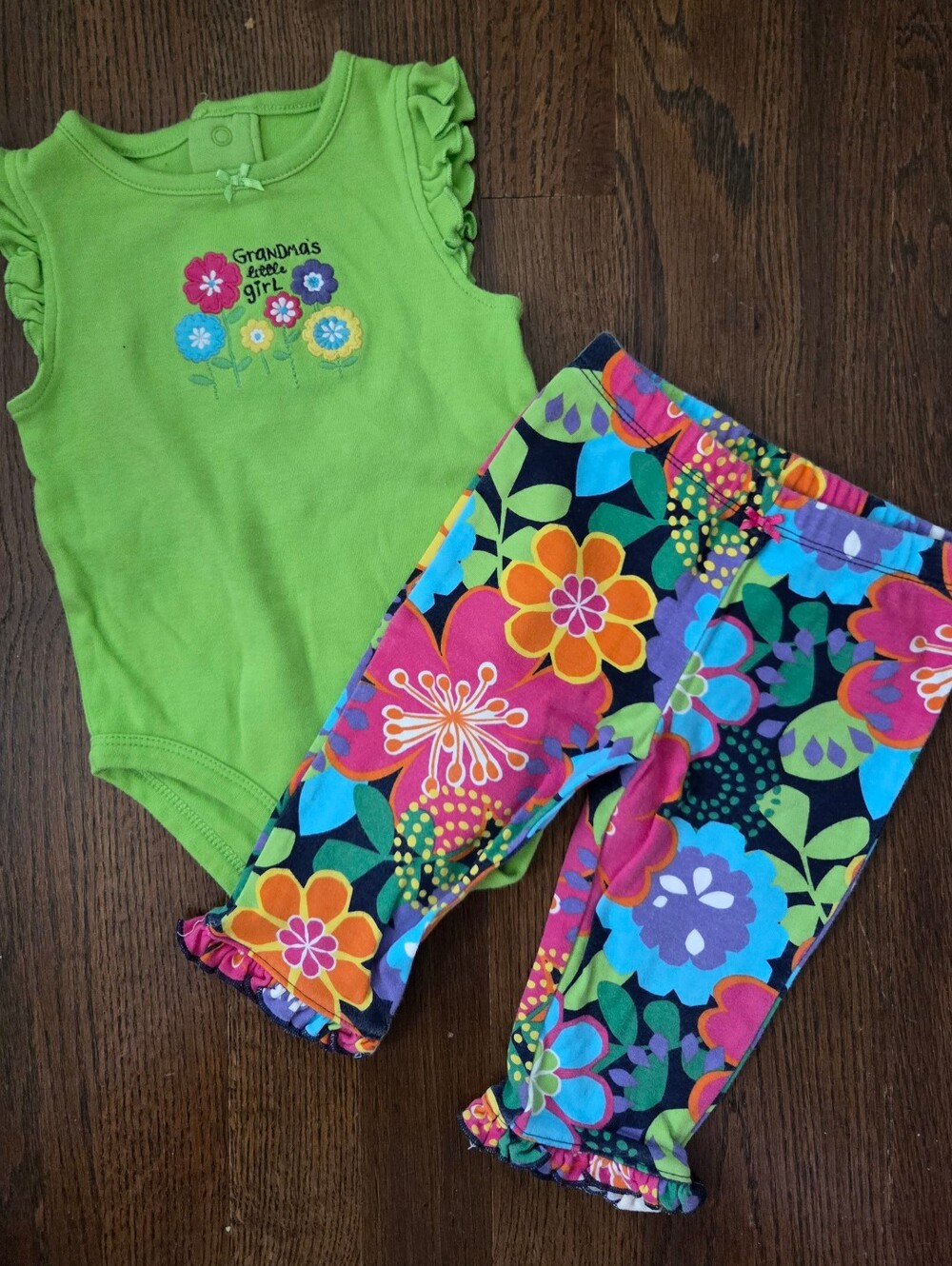 Carters Girls 6M "Grandmas Little Girl" Green/Floral Outfit